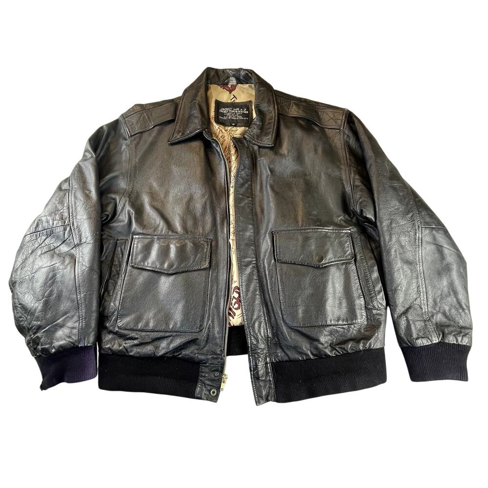 Vintage Flyer’s Leather Bomber Jacket Type A-2 US Army Air Force Men's L Map